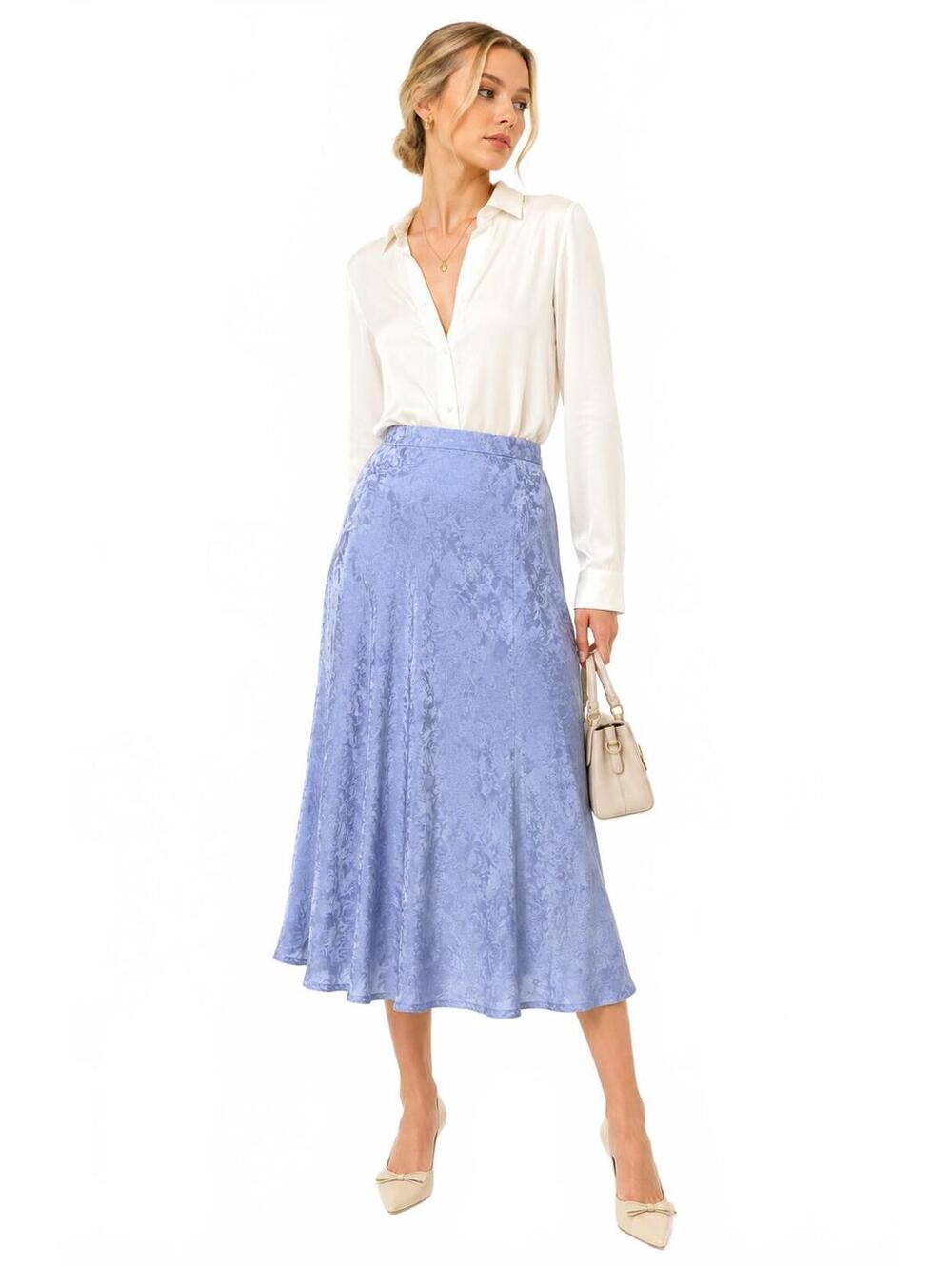 Maggy London 90s Vintage 100% Silk Floral Jacquard Midi Skirt Cottage Romantic